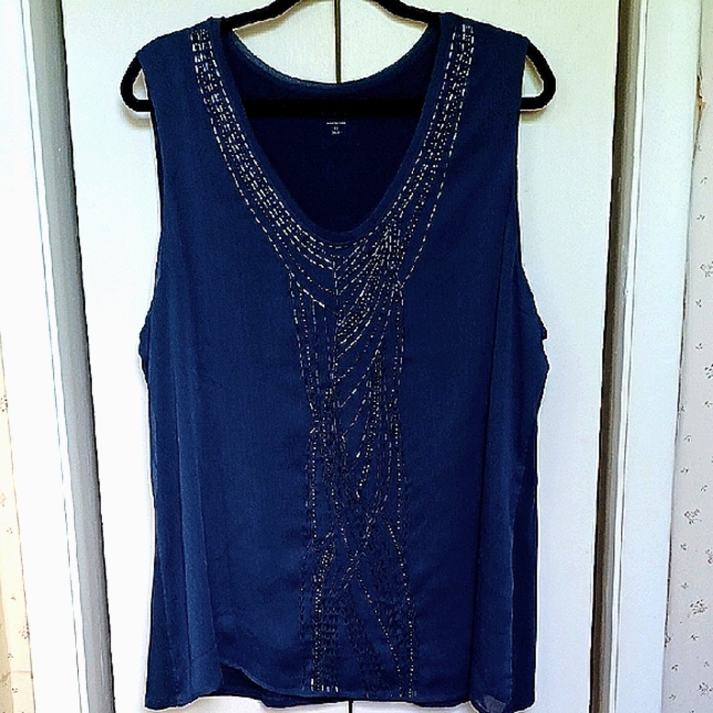 Coldwater Creek Embellished Dark Blue Sleeveless Blouse - Size 2X (20-22) NWOT
